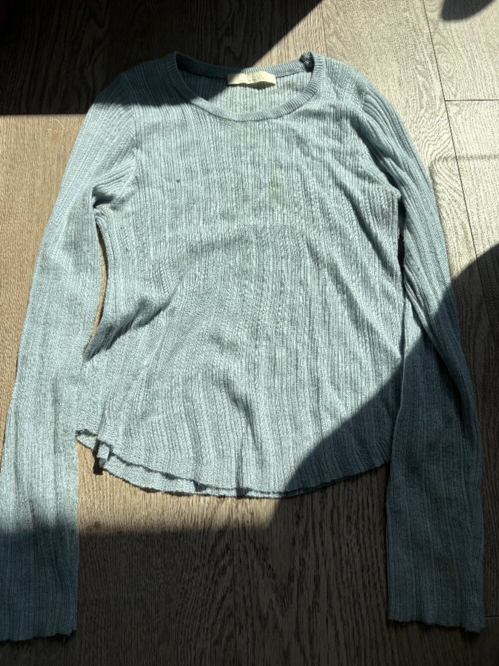 blue knit long sleeve top